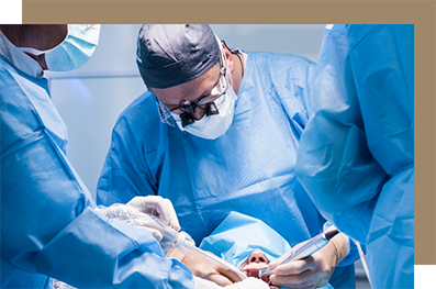 Dentist and team performing dental implant surgery